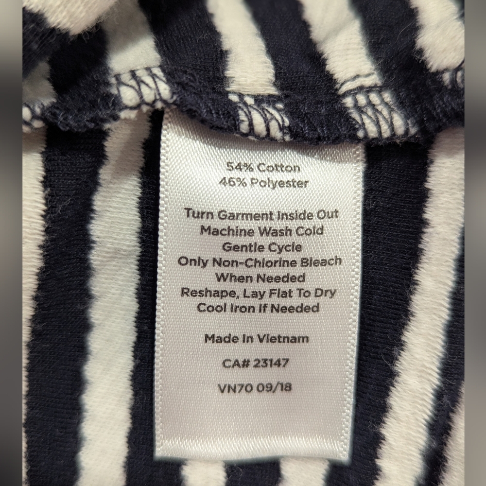 Talbots Square Neck Texture Navy Blue White Stripe 3/4 Sleeve Top Sz Med *NWOT - Picture 9 of 11